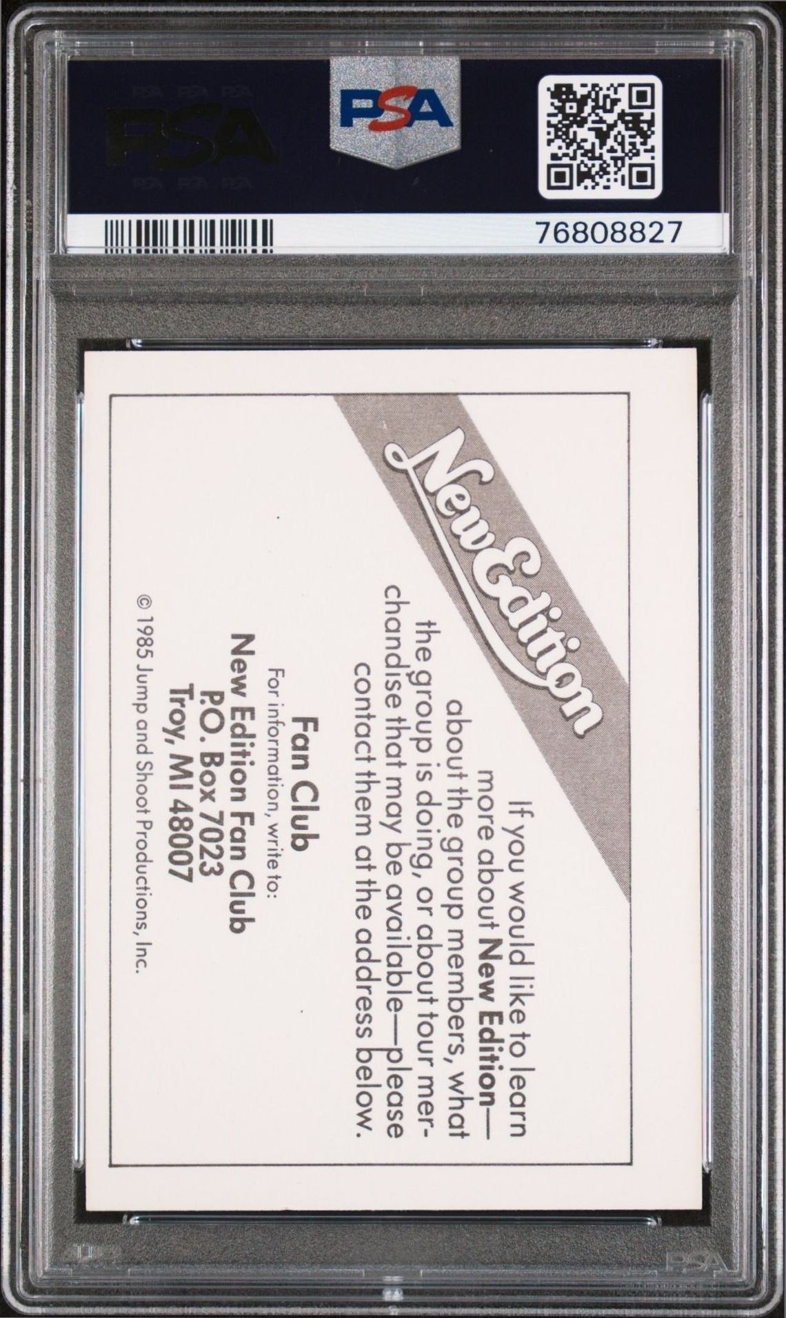 1985 Wonder Bread Rock Stars New Edition entertainment trading card back