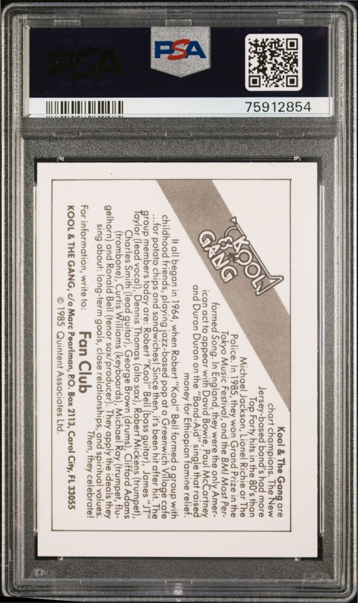 1985 Wonder Bread Rock Stars Kool & The Gang music trading card back