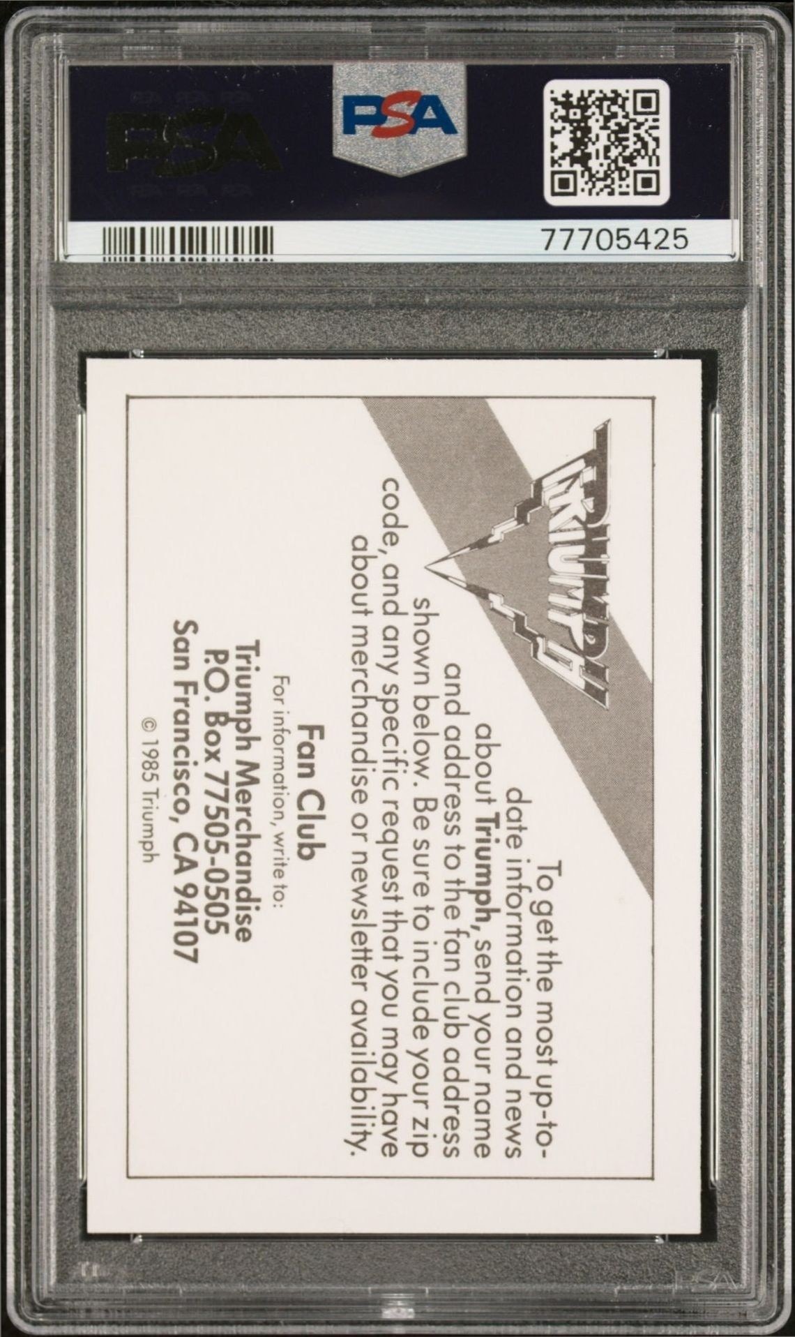 1985 Wonder Bread Rock Stars Triumph entertainment trading card back