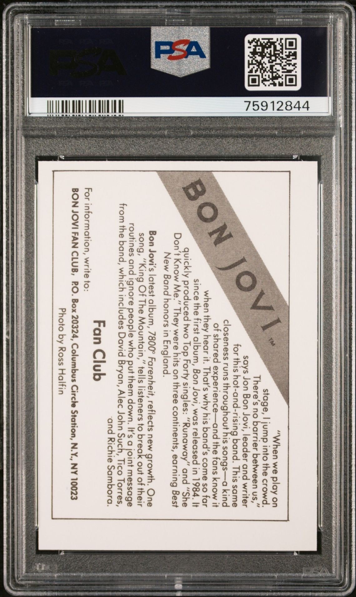 1985 Wonder Bread Rock Stars Bon Jovi music trading card back