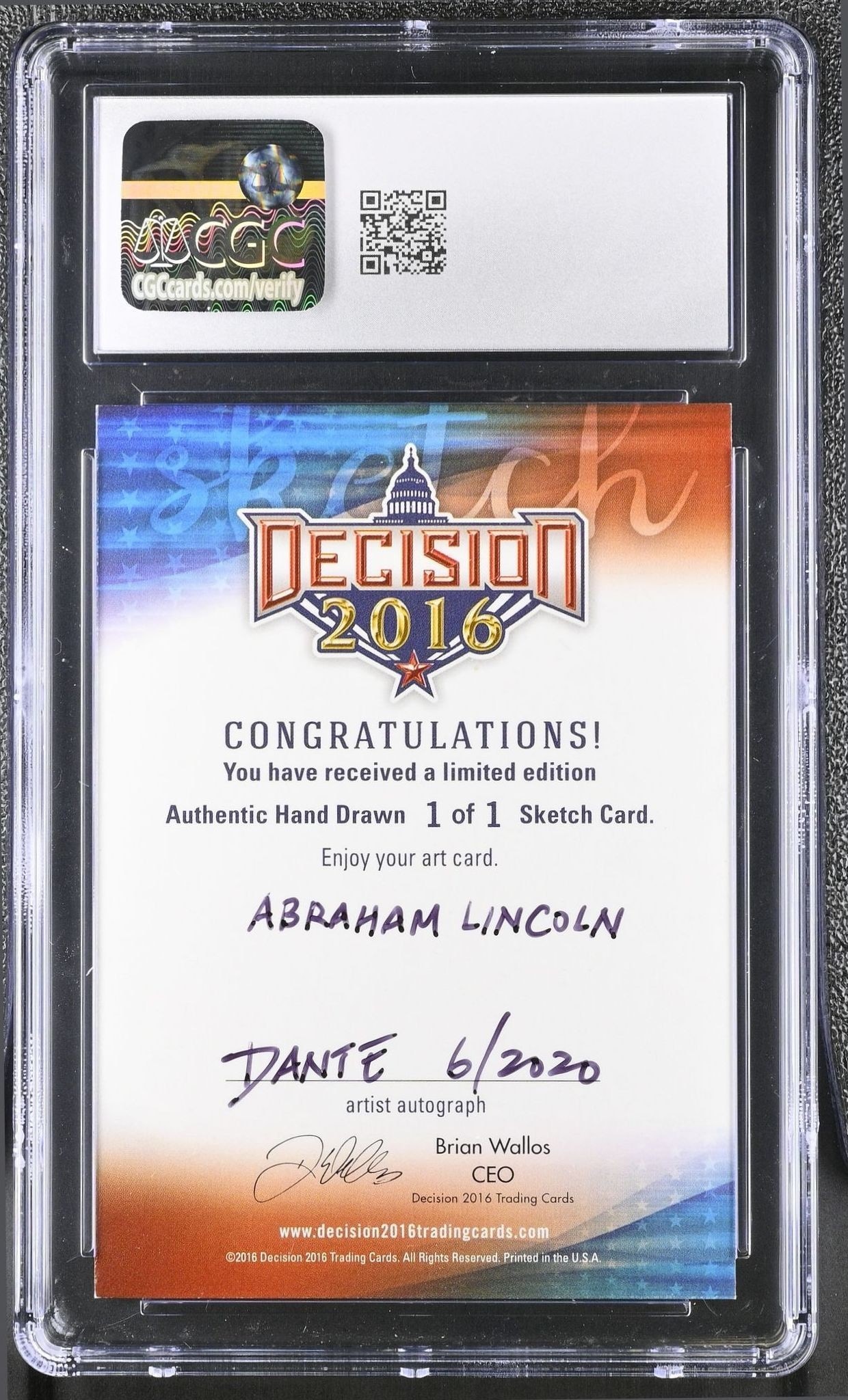 2020 Leaf Decision Abraham Lincoln #1 of 1 political trading card back
