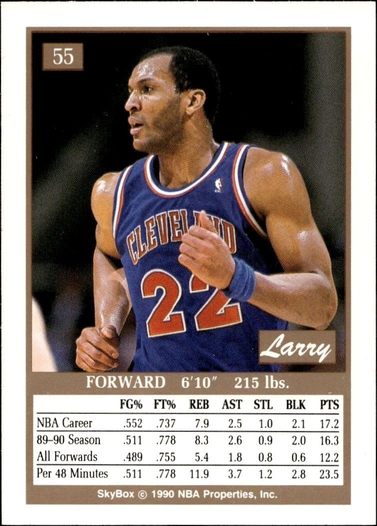 1990-91 Skybox Larry Nance #55 basketball trading card back