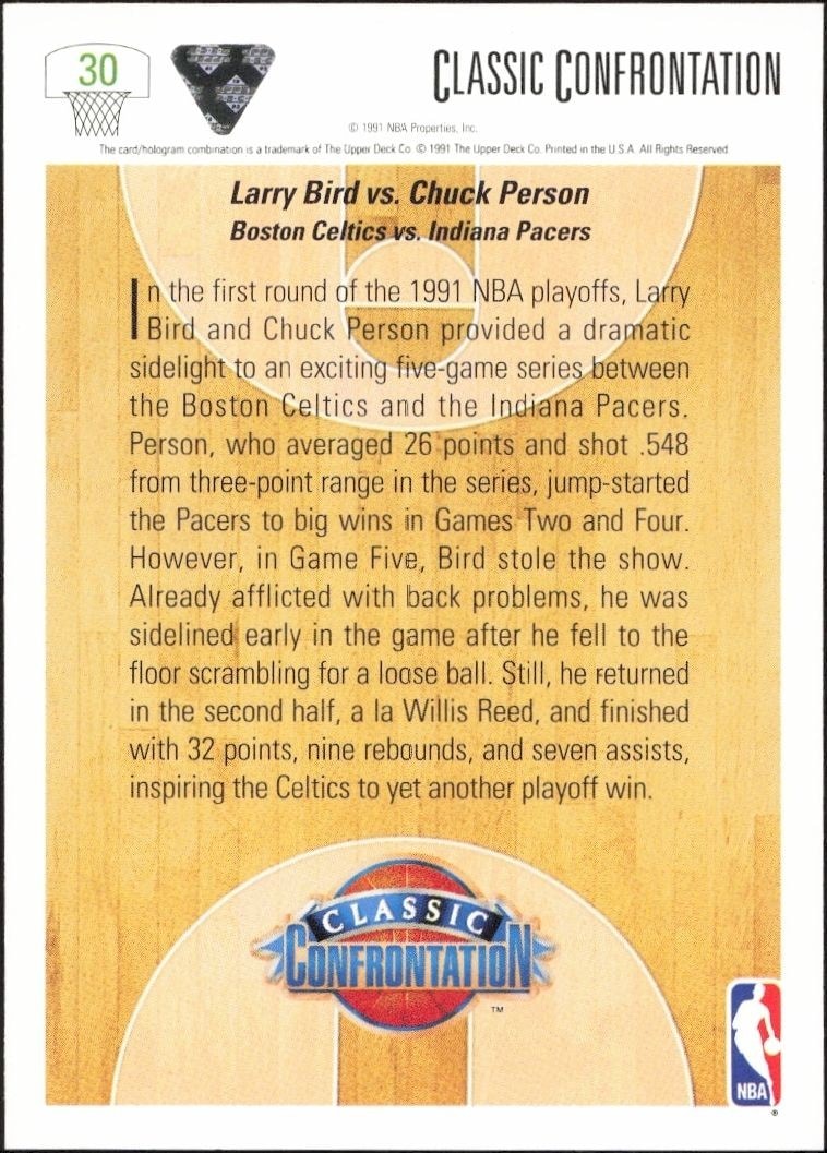1991-92 Upper Deck Larry Bird #30 basketball trading card back