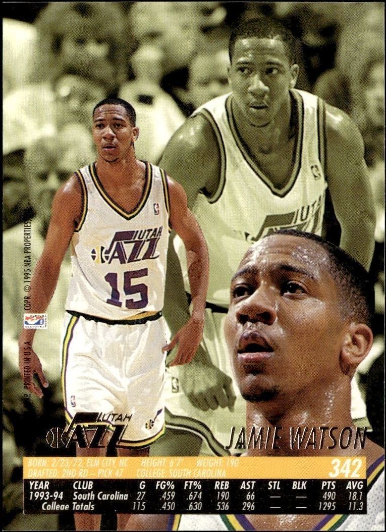 1994-95 Fleer Ultra Jamie Watson #342 basketball trading card back