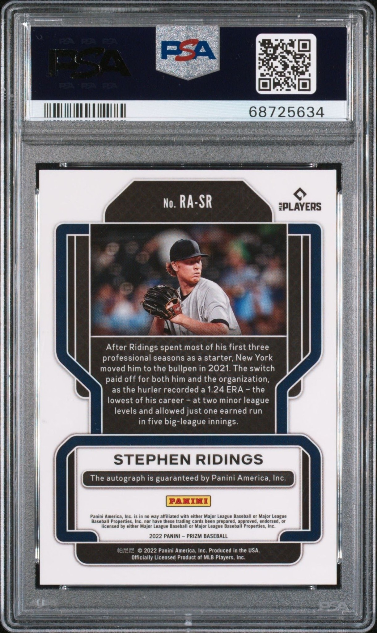 2022 Panini Prizm Stephen Ridings #RA-SR baseball trading card back