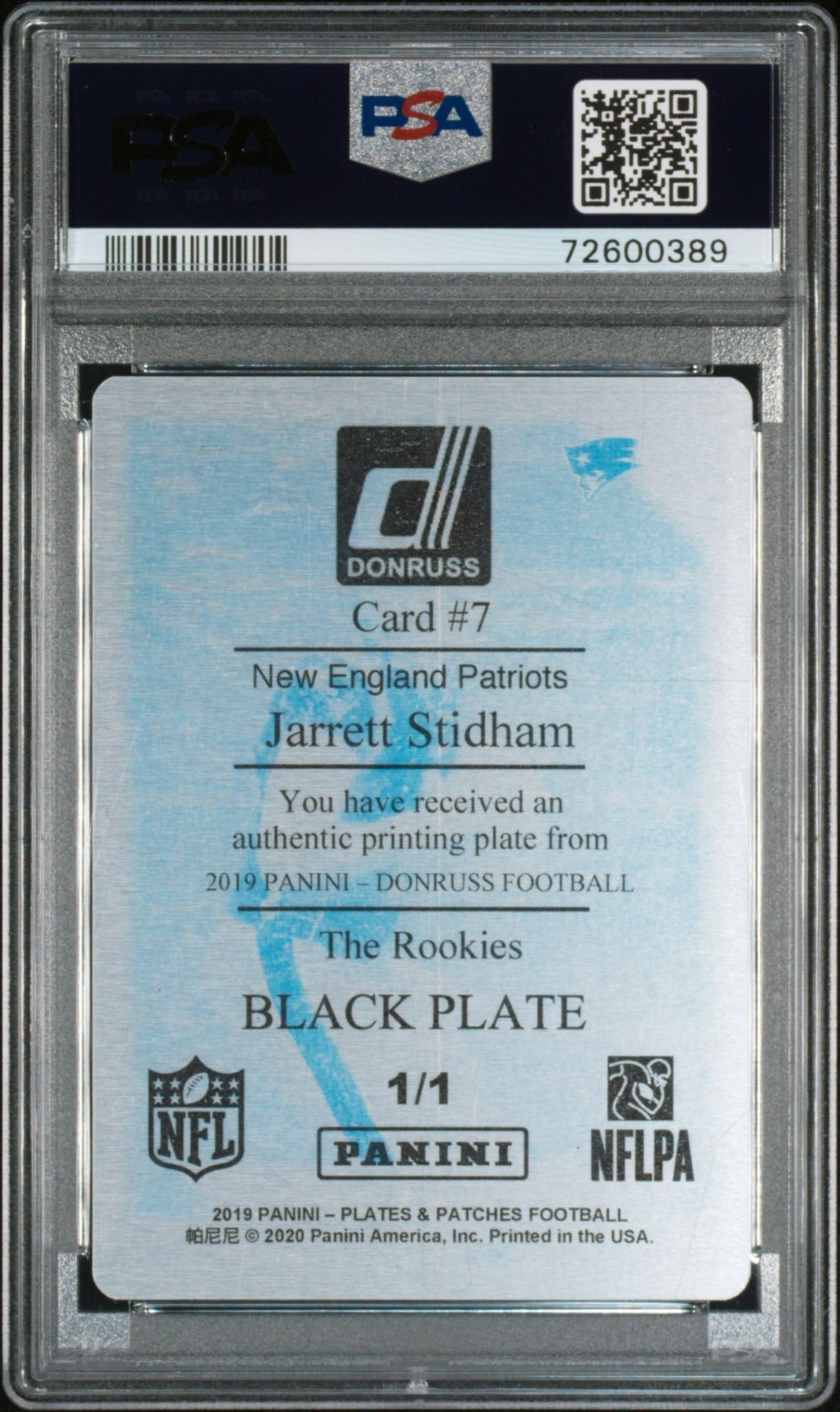 2019 Panini Plates & Patches Jarrett Stidham #7 football trading card back