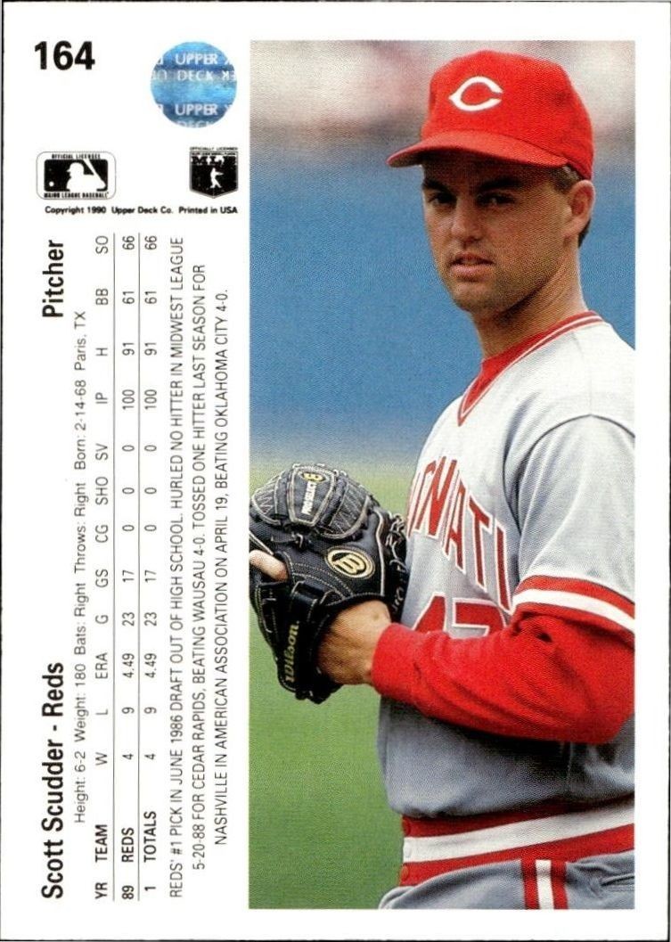 1990 Upper Deck Scott Scudder #164 baseball trading card back