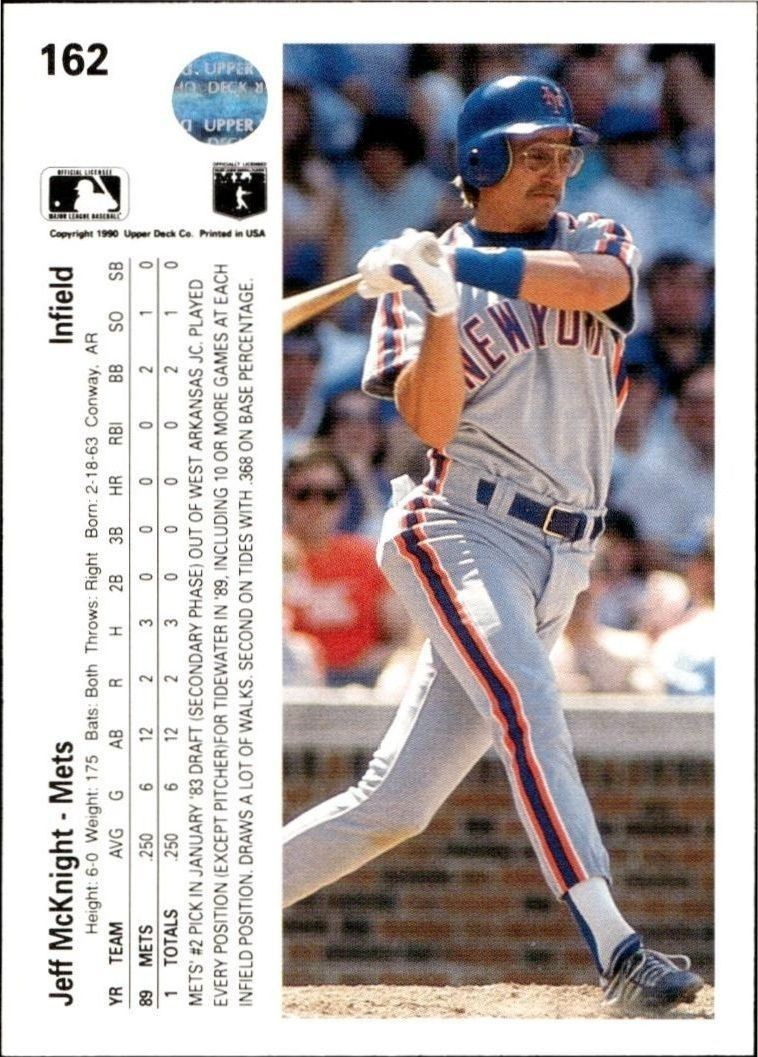 1990 Upper Deck Jeff McKnight #162 baseball trading card back