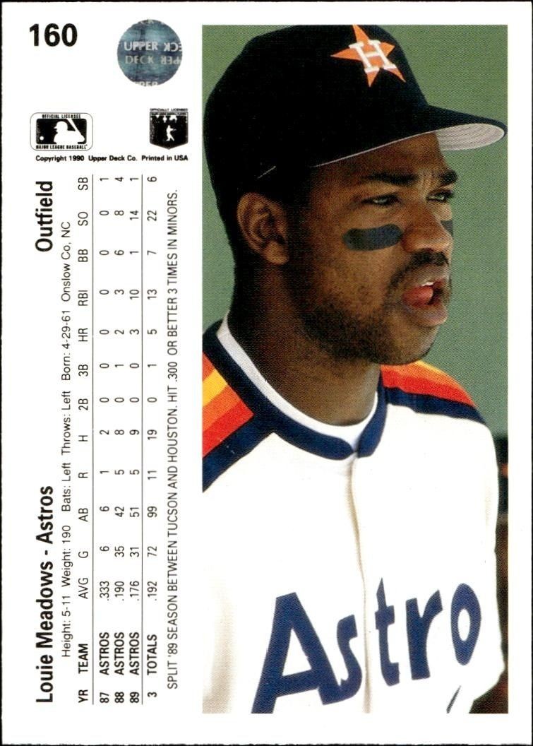 1990 Upper Deck Louie Meadows #160 baseball trading card back