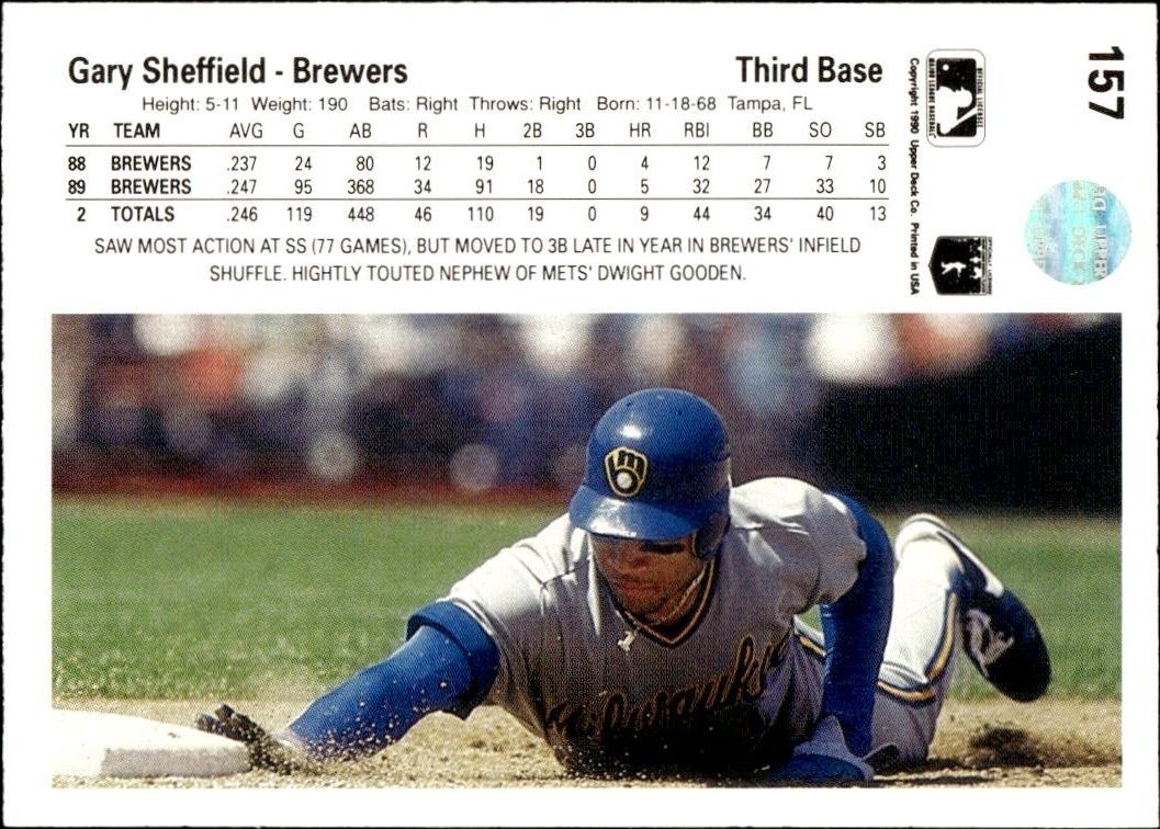 1990 Upper Deck Gary Sheffield #157 baseball trading card back