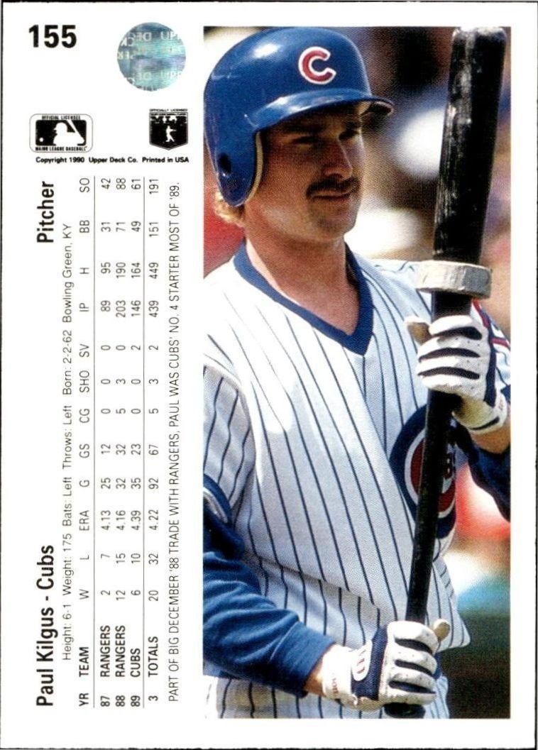 1990 Upper Deck Paul Kilgus #155 baseball trading card back