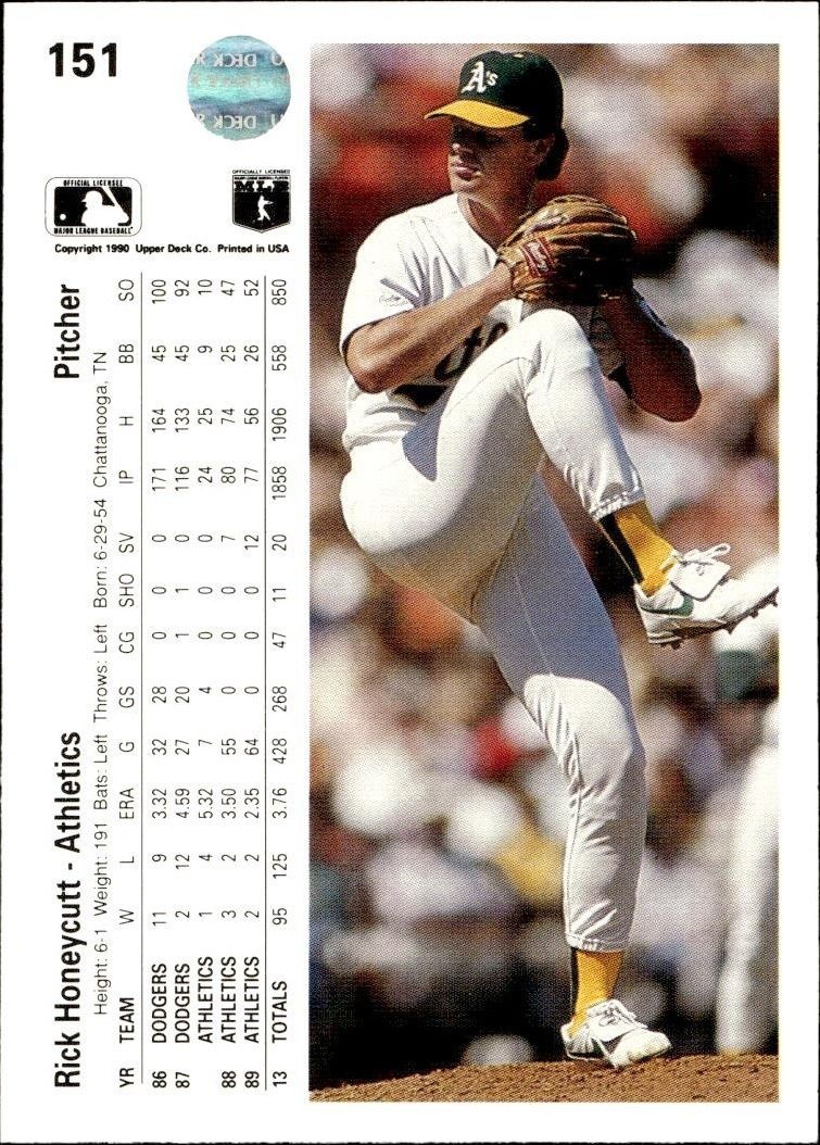 1990 Upper Deck Rick Honeycutt #151 baseball trading card back