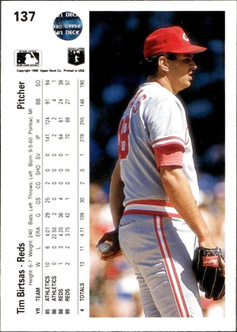 1990 Upper Deck Tim Birtsas #137 baseball trading card back
