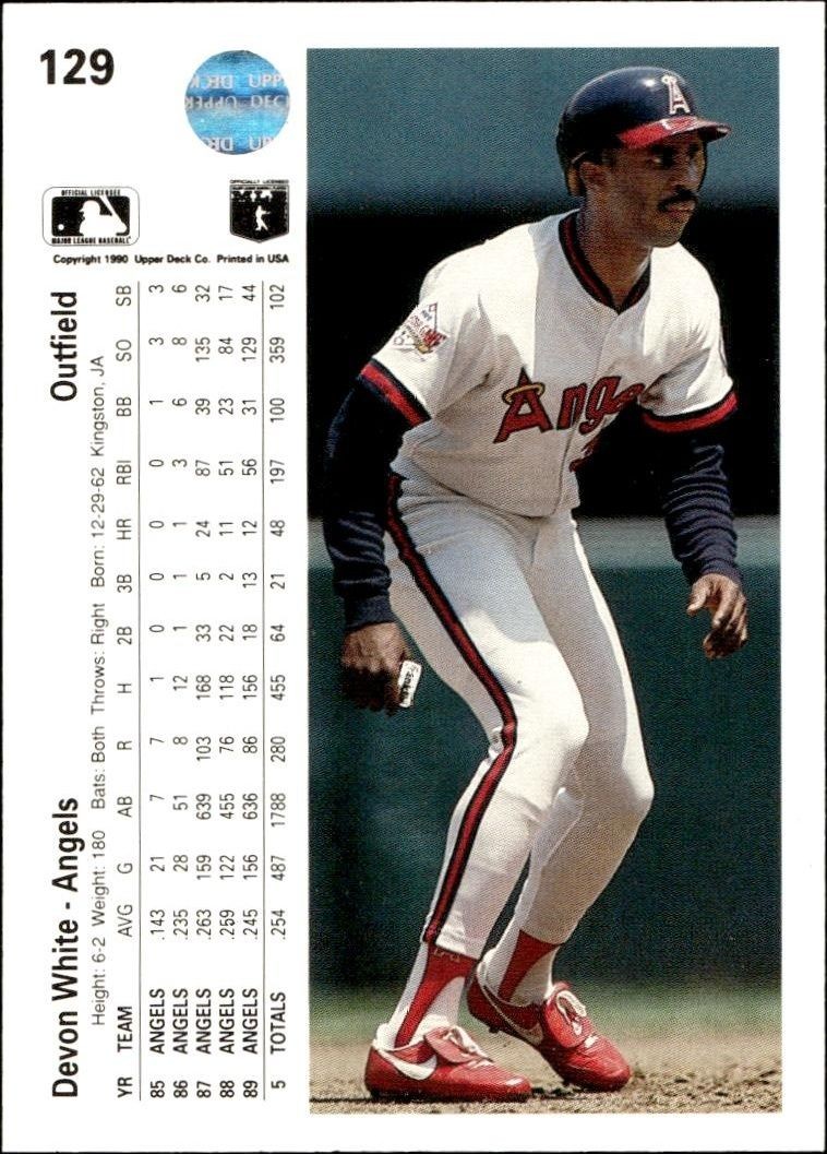 1990 Upper Deck Devon White #129 baseball trading card back