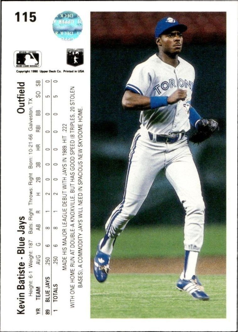 1990 Upper Deck Kevin Batiste #115 baseball trading card back