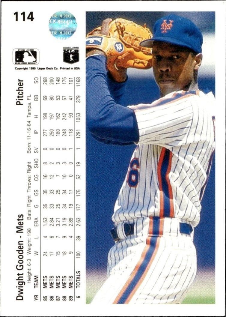 1990 Upper Deck Dwight Gooden #114 baseball trading card back