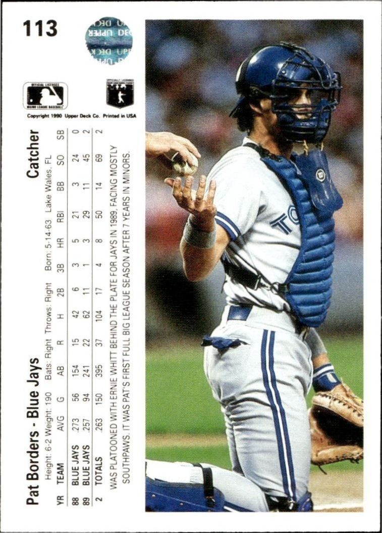 1990 Upper Deck Pat Borders #113 baseball trading card back