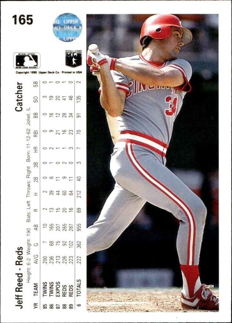 1990 Upper Deck Jeff Reed #165 baseball trading card back