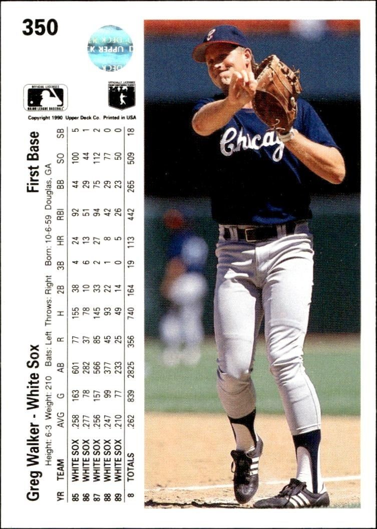 1990 Upper Deck Greg Walker #350 baseball trading card back