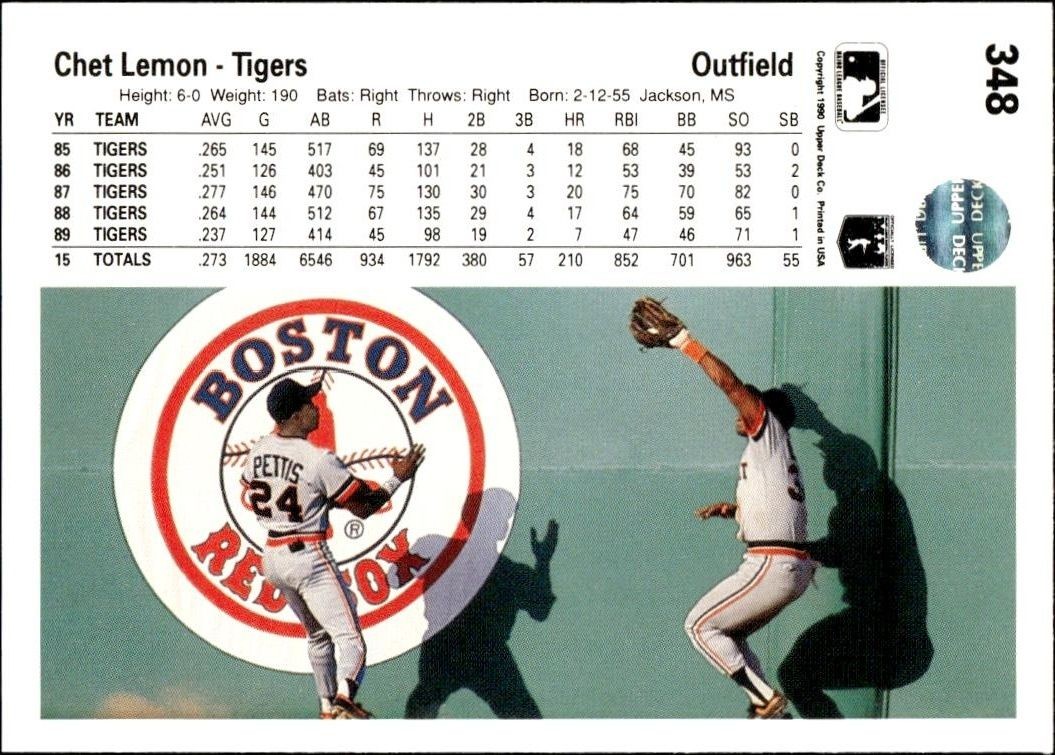 1990 Upper Deck Chet Lemon #348 baseball trading card back