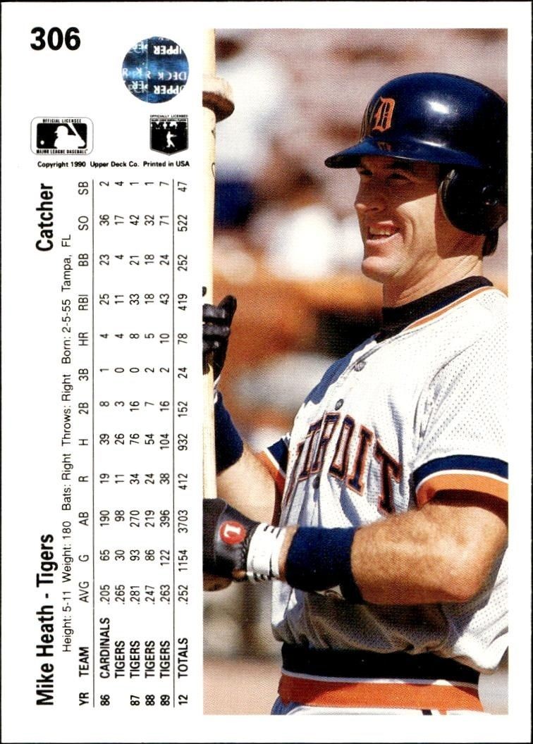 1990 Upper Deck Mike Heath #306 baseball trading card back