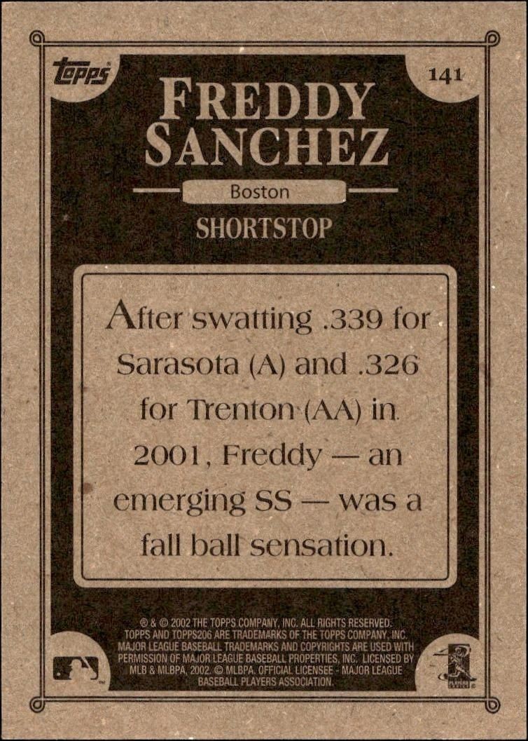 2002 Topps 206 Freddy Sanchez #141 baseball trading card back