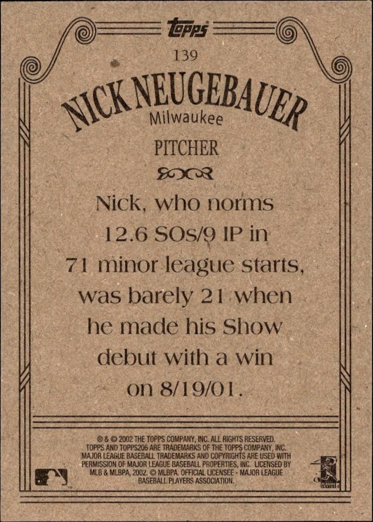 2002 Topps 206 Nick Neugebauer #139 baseball trading card back