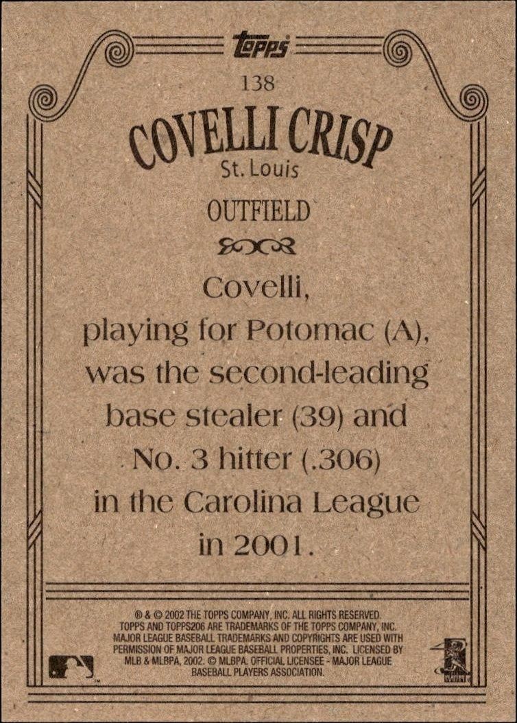 2002 Topps 206 Covelli Crisp #138 baseball trading card back