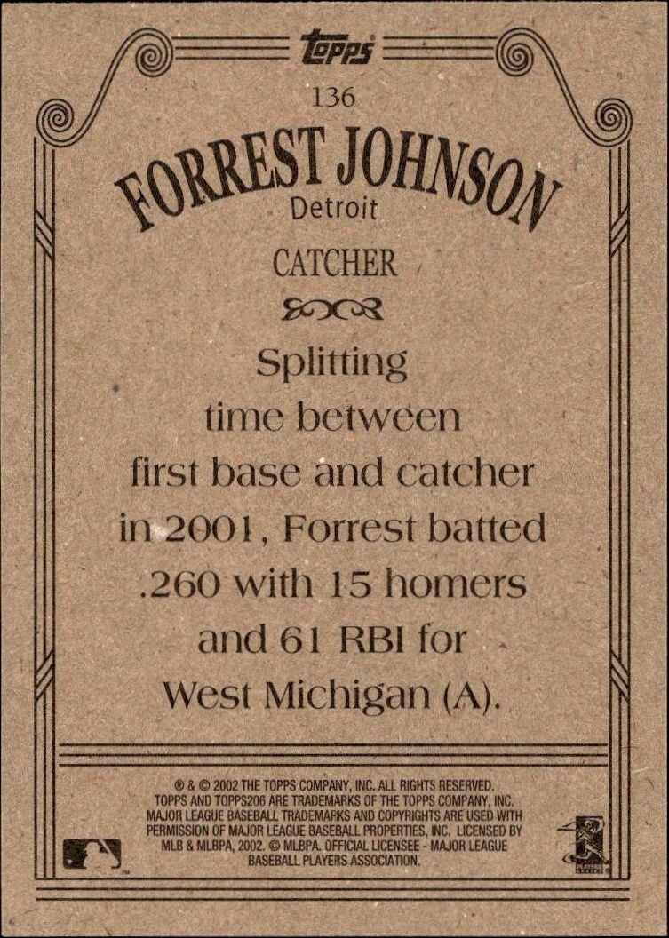 2002 Topps 206 Forrest Johnson #136 baseball trading card back