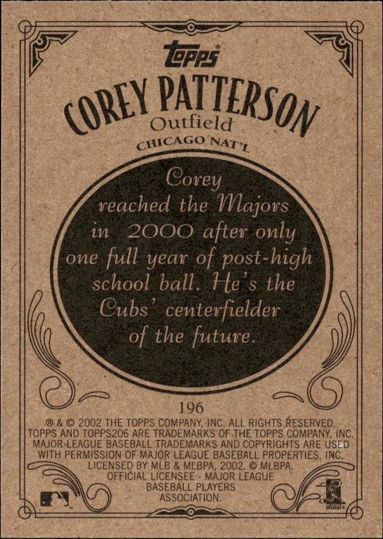 2002 Topps 206 Corey Patterson #196 baseball trading card back