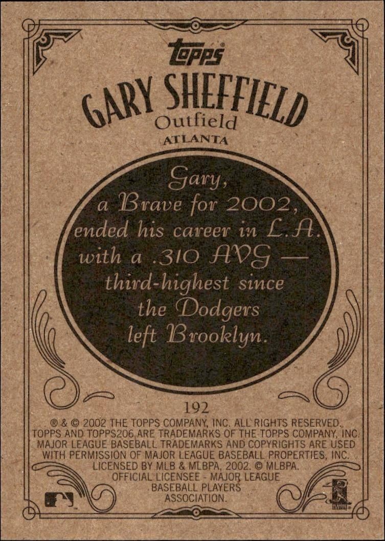 2002 Topps 206 Gary Sheffield #192 baseball trading card back