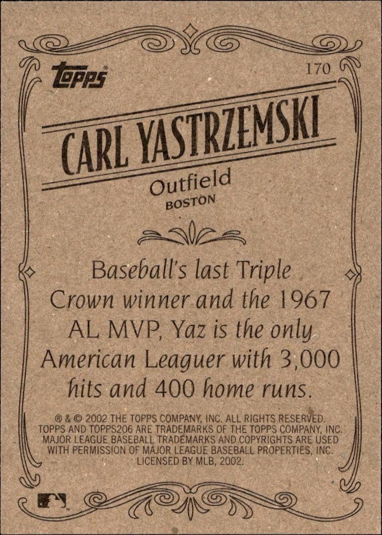 2002 Topps 206 Carl Yastrzemski #170 baseball trading card back