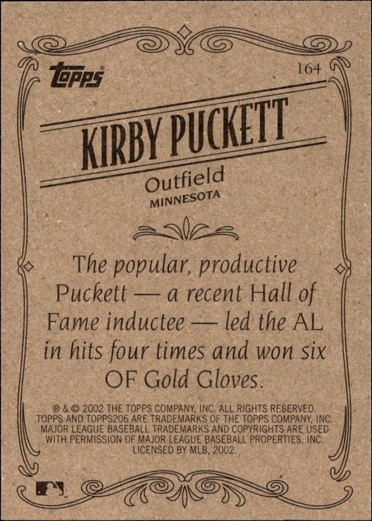 2002 Topps 206 Kirby Puckett #164 baseball trading card back