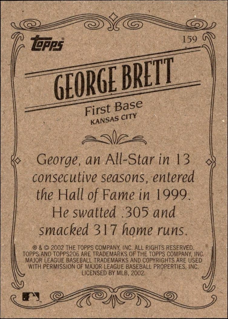 2002 Topps 206 George Brett #159 baseball trading card back