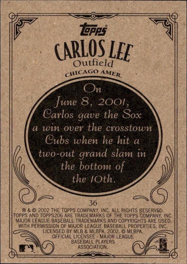2002 Topps 206 Carlos Lee #36 baseball trading card back