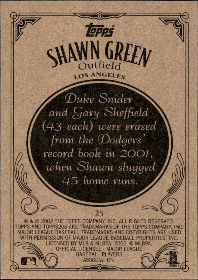 2002 Topps 206 Shawn Green #25 baseball trading card back