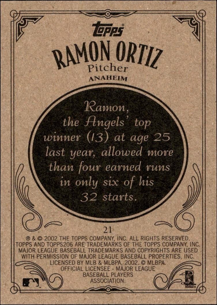 2002 Topps 206 Ramon Ortiz #21 baseball trading card back
