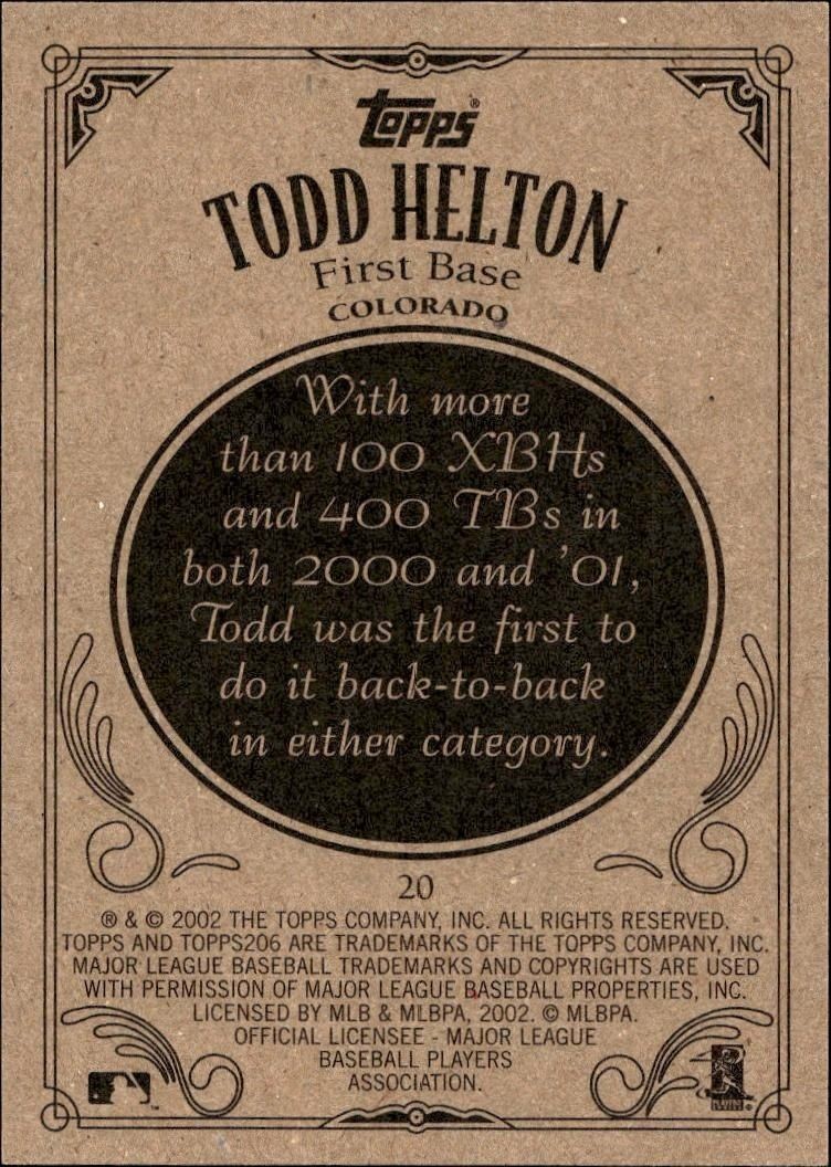 2002 Topps 206 Todd Helton #20 baseball trading card back