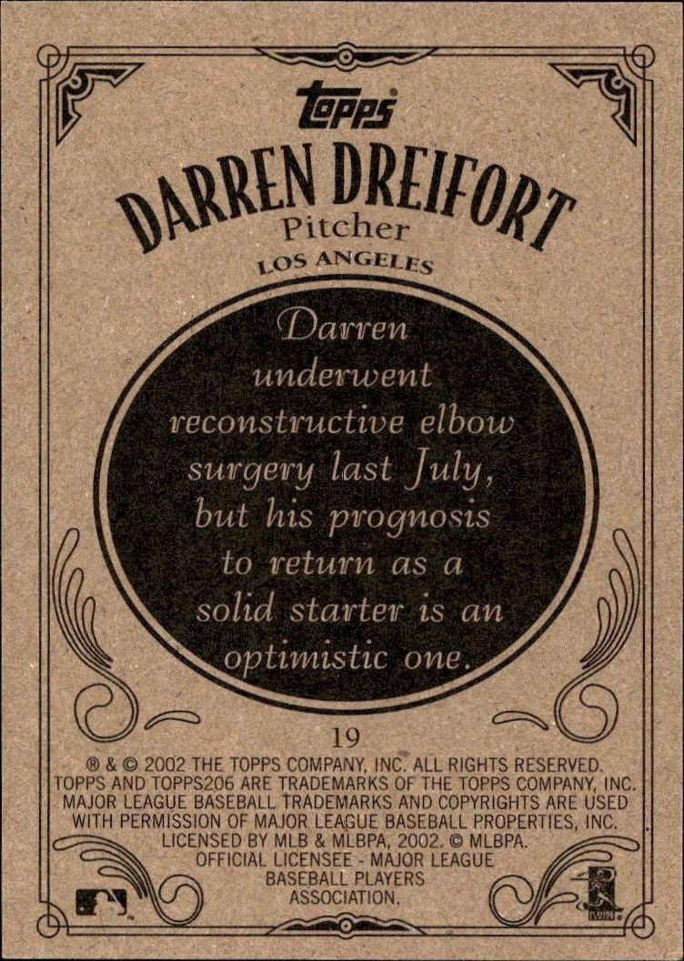 2002 Topps 206 Darren Dreifort #19 baseball trading card back