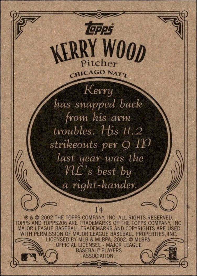 2002 Topps 206 Kerry Wood #14 baseball trading card back