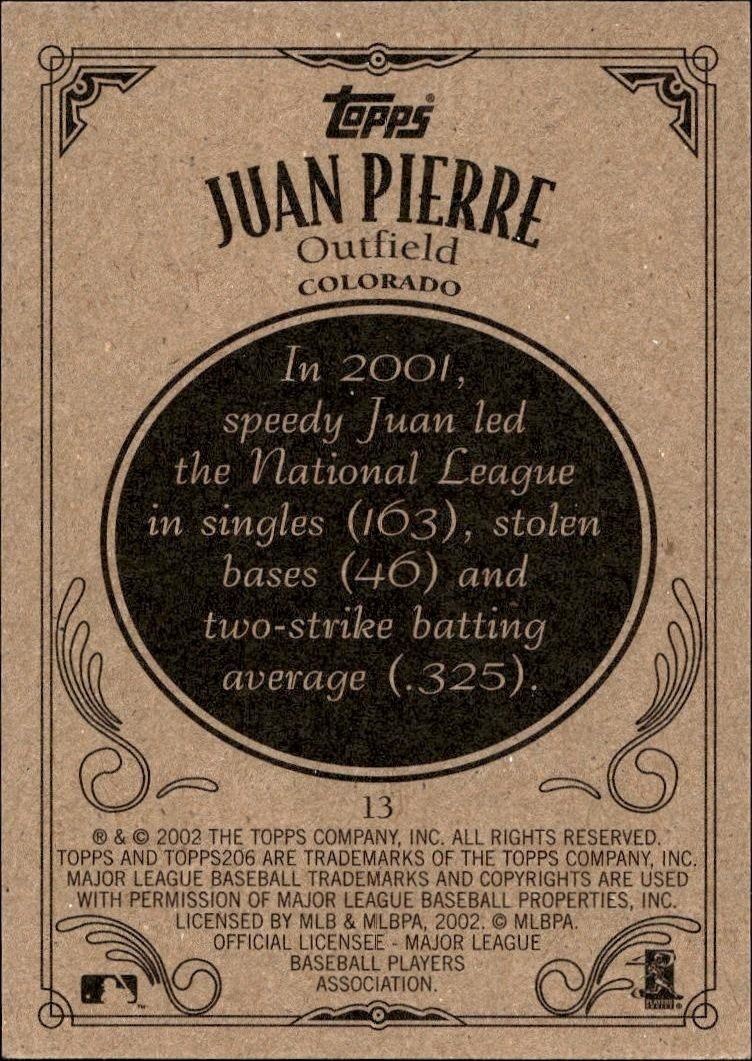 2002 Topps 206 Juan Pierre #13 baseball trading card back
