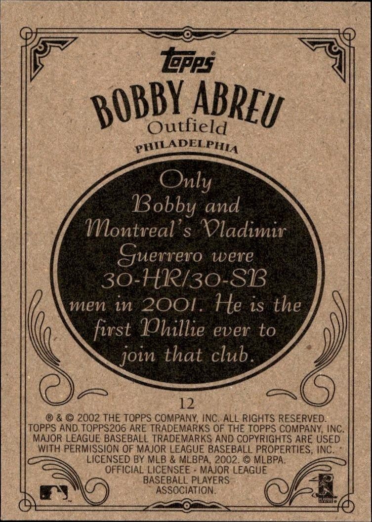 2002 Topps 206 Bobby Abreu #12 baseball trading card back