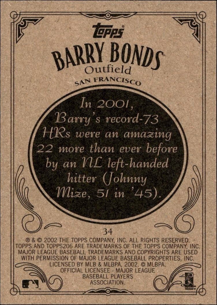 2002 Topps 206 Barry Bonds #34 baseball trading card back