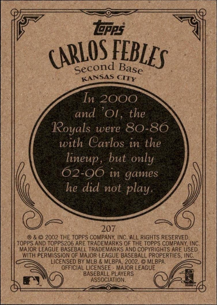 2002 Topps 206 Carlos Febles #207 baseball trading card back