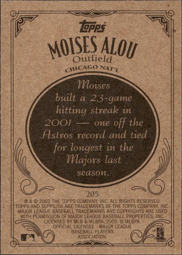 2002 Topps 206 Moises Alou #205 baseball trading card back