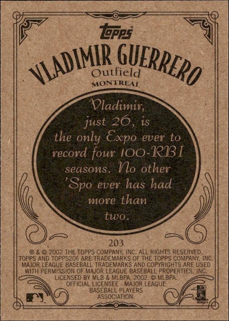 2002 Topps 206 Vladimir Guerrero #203 baseball trading card back