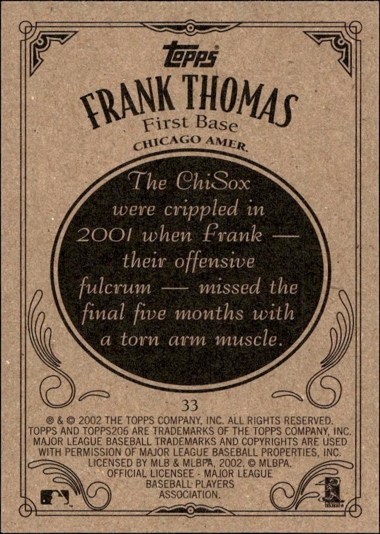 2002 Topps 206 Frank Thomas #33 baseball trading card back