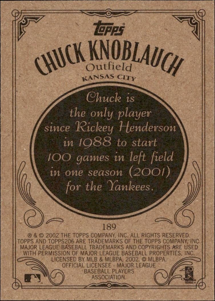 2002 Topps 206 Chuck Knoblauch #189 baseball trading card back