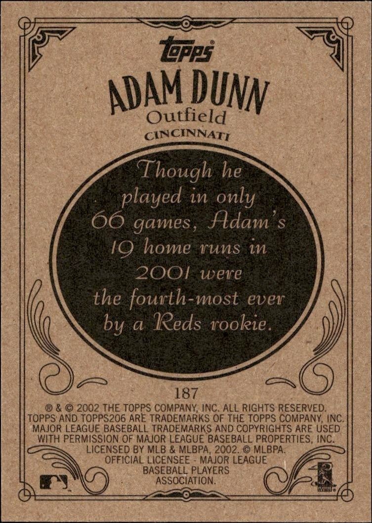 2002 Topps 206 Adam Dunn #187 baseball trading card back