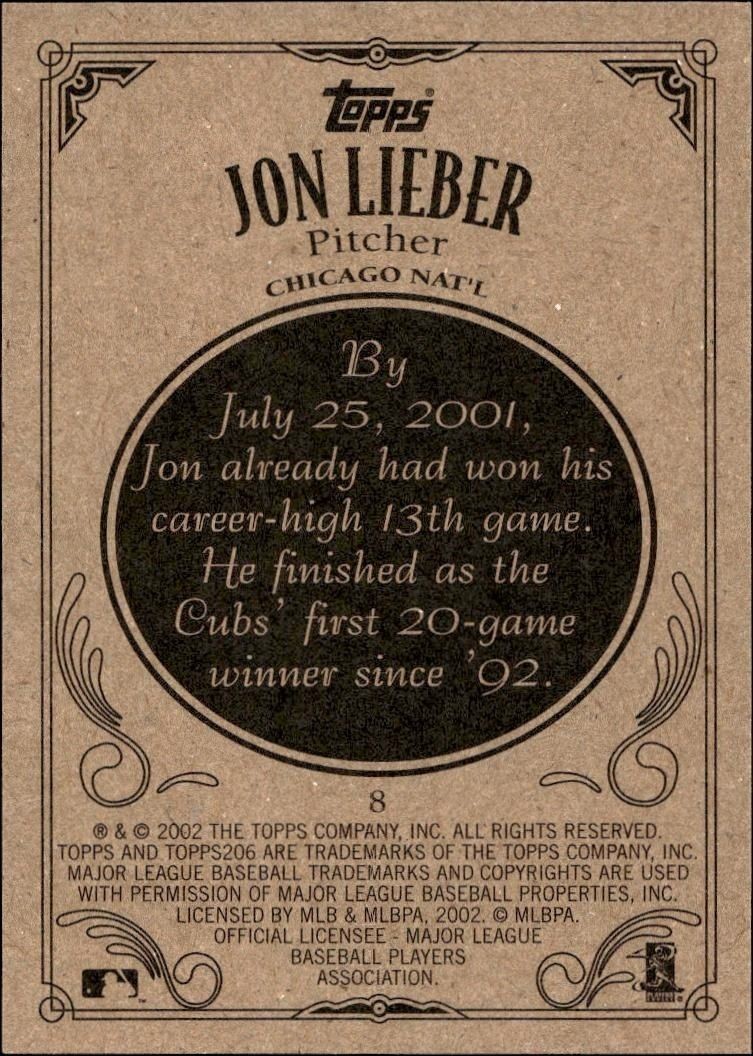 2002 Topps 206 Jon Lieber #8 baseball trading card back